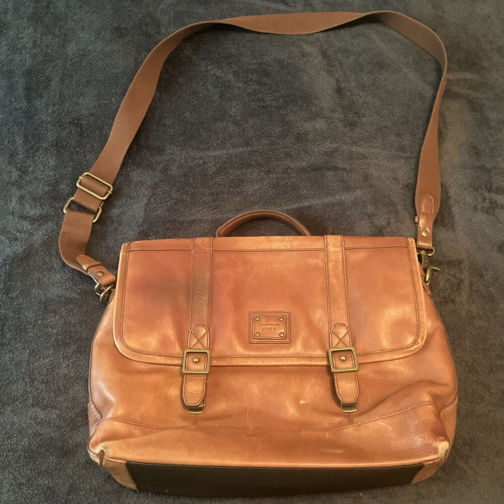 COLE HAAN 1928 Brown Leather Messenger Laptop Shoulder Bag 17"x11"